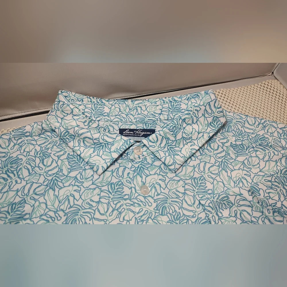Ben Hogan Men's Size XXL (46/48) Glowing Foliage Print Golf Polo Shirt White/Blu - Picture 3 of 5